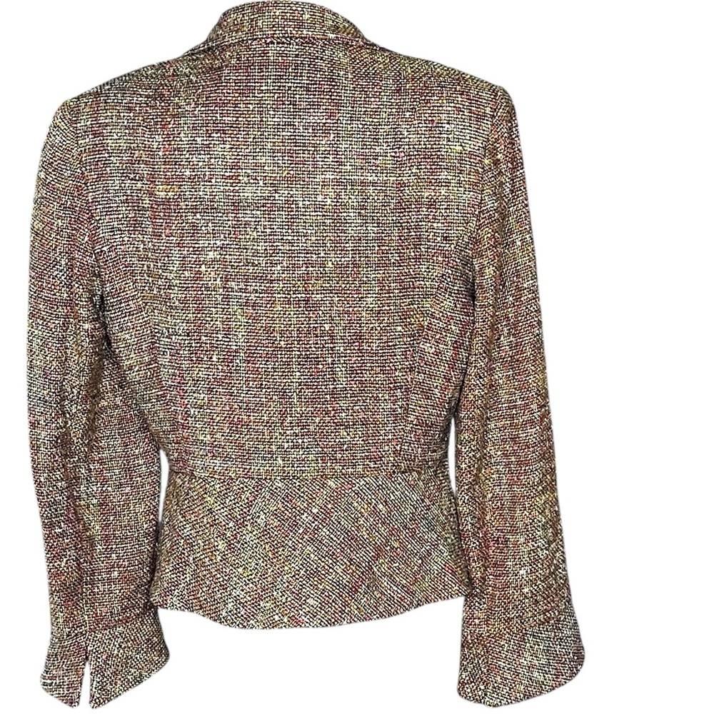TALBOTS Tweed Brown Tan Green Crop Lined Blazer with Peplum Silk Blend SZ 14 - Picture 3 of 12
